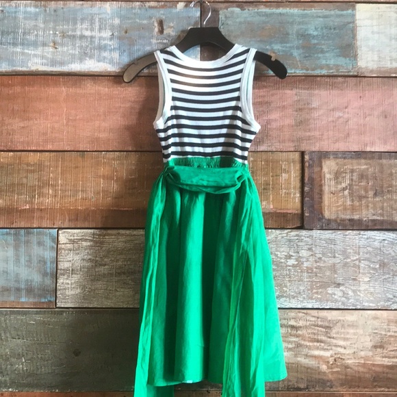 Anthropologie Black and White Striped Top with Green Skirt Mini Dress - Picture 4 of 5